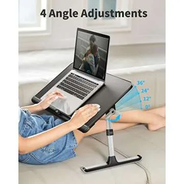 SAIJI Adjustable Laptop Bed Tray Table with Storage Drawer