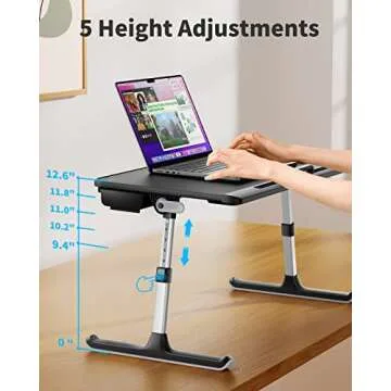 SAIJI Adjustable Laptop Bed Tray Table with Storage Drawer