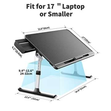 SAIJI Adjustable Laptop Bed Tray Table with Storage Drawer
