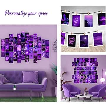WOONKIT Purple Photo Wall Collage Kit Aesthetic Pictures, Wall Decor for Bedroom, Room Decor for Teen Girls, Trendy, 50PCS 4x6 INCH