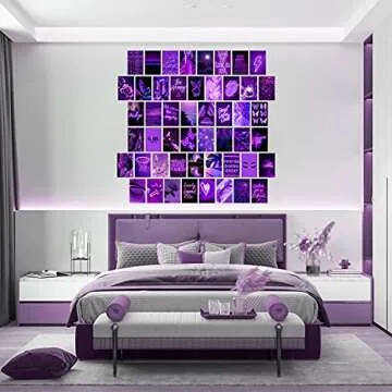 WOONKIT Purple Photo Wall Collage Kit Aesthetic Pictures, Wall Decor for Bedroom, Room Decor for Teen Girls, Trendy, 50PCS 4x6 INCH
