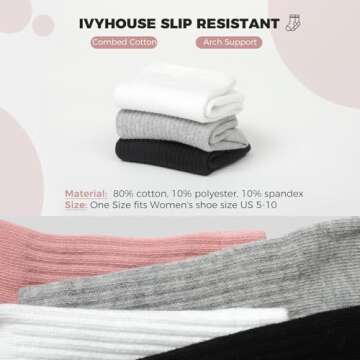 Ivyhouse Yoga Socks for Women Non-Slip Grips, Pilates Ballet Barre Socks, Crew Length Gripper Socks with Anti-Skid Soles, 4 Pairs, White*4