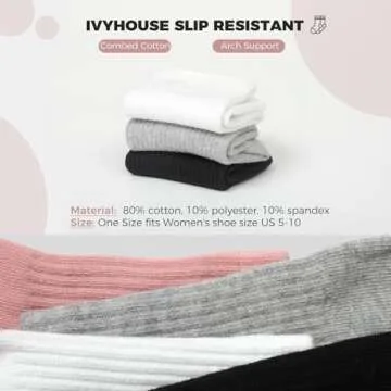 Ivyhouse Yoga Socks for Women Non-Slip Grips, Pilates Ballet Barre Socks, Crew Length Gripper Socks with Anti-Skid Soles, 4 Pairs, White*4