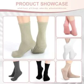 Ivyhouse Yoga Socks for Women Non-Slip Grips, Pilates Ballet Barre Socks, Crew Length Gripper Socks with Anti-Skid Soles, 4 Pairs, White*4