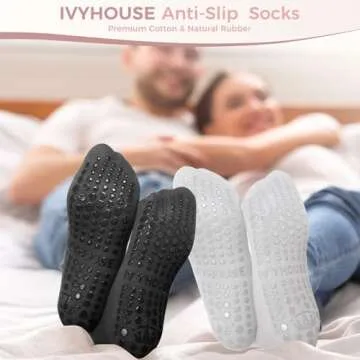 Ivyhouse Yoga Socks for Women Non-Slip Grips, Pilates Ballet Barre Socks, Crew Length Gripper Socks with Anti-Skid Soles, 4 Pairs, White*4
