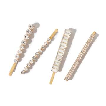 Kitsch Rhinestone Bobby Pins Set of 4 - Decorative Hair Pins with Assorted Crystal Shapes | Sparklin...