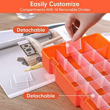 DANYING Two Layers Plastic Organizer Box with Adjustable Dividers, 23 Grids Storage Container for Small Items, 23 Compartments Storage Box for Office Supplies Beads Crafts Jewelry (Inner High 2In)
