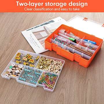 DANYING Two Layers Plastic Organizer Box with Adjustable Dividers, 23 Grids Storage Container for Small Items, 23 Compartments Storage Box for Office Supplies Beads Crafts Jewelry (Inner High 2In)