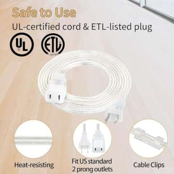 Zlierop 2 Pack 15 Ft Clear Extension Cord - UL-Certified, 2 Prong, Male to Female, 250V 10A - Indoor...