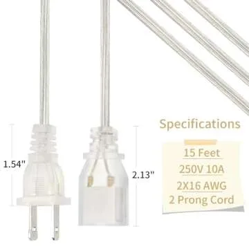 Zlierop 15 Ft Clear Extension Cord - 2 Pack, UL-Certified