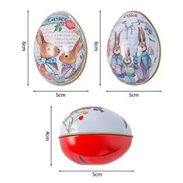 Crazy Night Assorted Metallic Easter Egg Container Different Design Wedding Supplies Painting Print Candy Packaging Box Tin Easter Day Eggs Random Color (12)