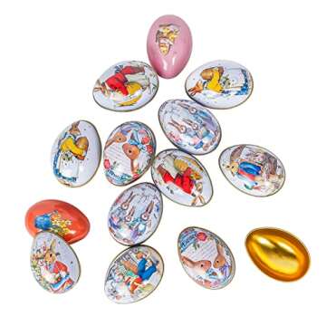 Crazy Night Assorted Metallic Easter Egg Container Different Design Wedding Supplies Painting Print Candy Packaging Box Tin Easter Day Eggs Random Color (12)