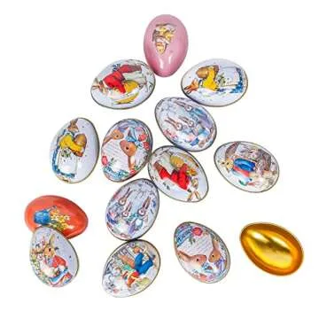 Crazy Night Assorted Metallic Easter Egg Container Different Design Wedding Supplies Painting Print Candy Packaging Box Tin Easter Day Eggs Random Color (12)