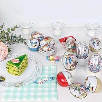 Crazy Night Assorted Metallic Easter Egg Container Different Design Wedding Supplies Painting Print Candy Packaging Box Tin Easter Day Eggs Random Color (12)
