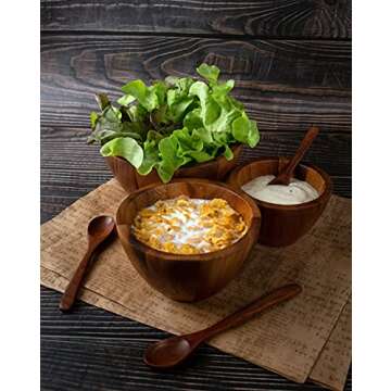 BestySuperStore Tiny Nesting Round Wood Bowls Mix Size 4", 5", 6" Stackable Acacia Wooden Bowl Set w...