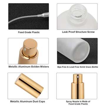 Glass Spray Bottle 3.4oz, Empty Frosted Perfume Atomizer, Fine Mist Spray,Gold Sprayer (2 PACK)