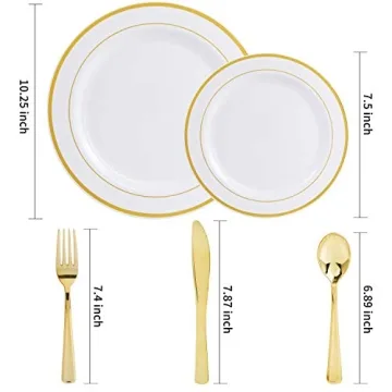 Elegant Gold Plastic Dinnerware Set for Parties