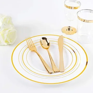 Elegant Gold Plastic Dinnerware Set for Parties