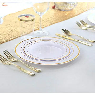 Elegant Gold Plastic Dinnerware Set for Parties