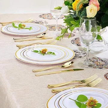 Elegant Gold Plastic Dinnerware Set for Parties