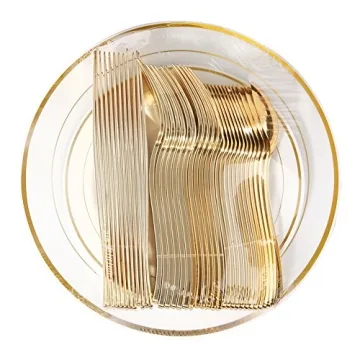 Elegant Gold Plastic Dinnerware Set for Parties