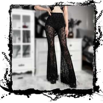 Alt Flared Pants for Women Black Mesh Sheer Bell Bottoms See Through Lace Wide Leg