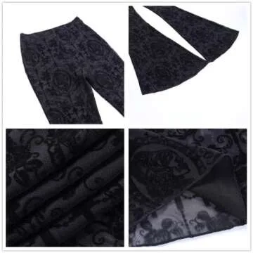 Alt Flared Pants for Women Black Mesh Sheer Bell Bottoms See Through Lace Wide Leg