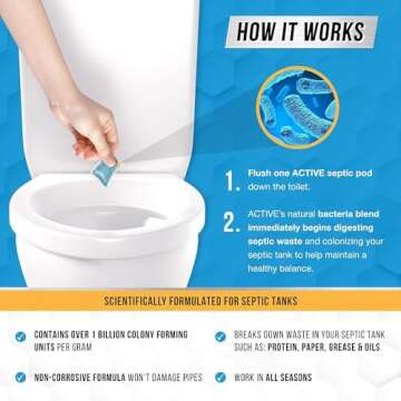 ACTIVE RV Holding Tank Digester Treatment and Septic Tank Treatment Pods Bundle - Includes 32oz RV Black Tank Treatment and 12 Month Supply Septic Tank Treatment Pods