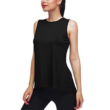 Mippo Workout Tops for Women Yoga Clothes Running Shirts Tie Back Tanks Tennis Shirts Athletic Exercise Tops Black S