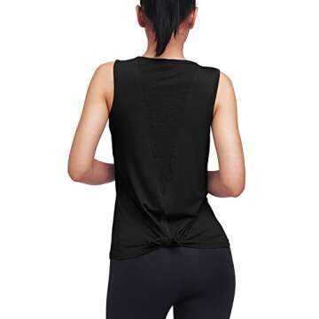 Mippo Workout Tops for Women Yoga Clothes Running Shirts Tie Back Tanks Tennis Shirts Athletic Exercise Tops Black S