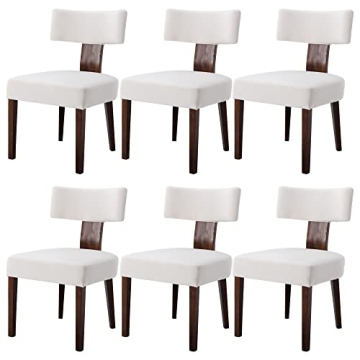 BESTANO Modern Dining Chairs Set of 6, Comfy Upholstered Side Chairs with Wood Legs, Velvet Fabric D...