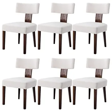 BESTANO Modern Dining Chairs Set of 6, Comfy Upholstered Side Chairs with Wood Legs, Velvet Fabric D...