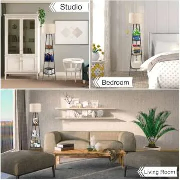 ZQQLITE Floor Lamp for Living Room， Standing Lamp，Tall Lamp， Amparas Elegantes para Sala with Linen Shade，Modern Floor Lamp for Living Room，Bedroom or Office（Black Floor Lamp）