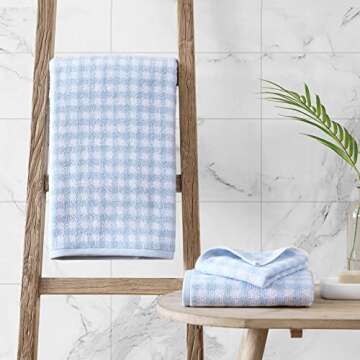Laura Ashley- Towel Set, Absorbent & Fade Resistant Cotton Towels, Farmhouse Bathroom Decor (Ginny Blue, 3 Piece)