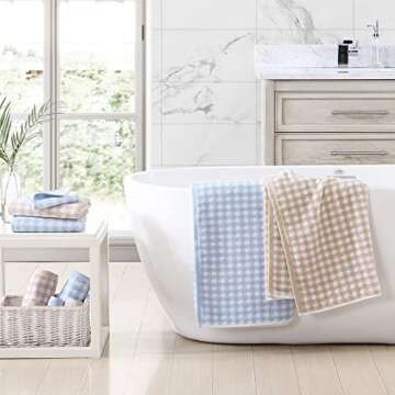 Laura Ashley- Towel Set, Absorbent & Fade Resistant Cotton Towels, Farmhouse Bathroom Decor (Ginny Blue, 3 Piece)