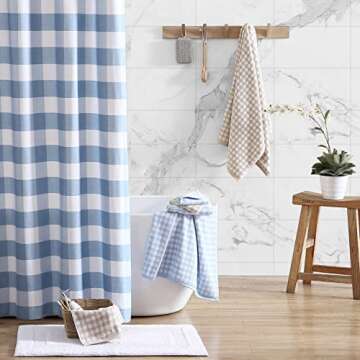 Laura Ashley- Towel Set, Absorbent & Fade Resistant Cotton Towels, Farmhouse Bathroom Decor (Ginny Blue, 3 Piece)