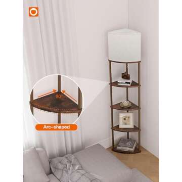 addlon Corner Lamps 5-Tier Shelf Floor Lamp Display with 3 Color Temperatures LED Bulb and Linen Lamp Shade, Shelves for Living Room, Bedroom and Office - Vintage