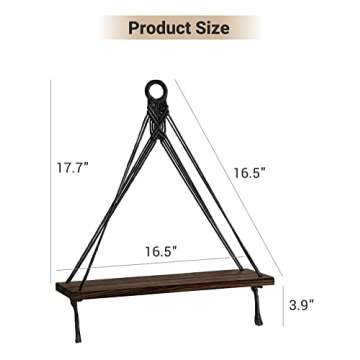 Mkono Macrame Hanging Shelves Boho Wall Decor Set of 2 Rustic Wood Floating Storage Shelf for Bedroom Bathroom Living Room Nursery Dorm Room, Display Shelving for Hanging Plants Photos