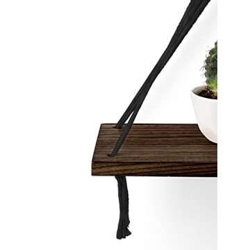 Mkono Macrame Hanging Shelves Boho Wall Decor Set of 2 Rustic Wood Floating Storage Shelf for Bedroom Bathroom Living Room Nursery Dorm Room, Display Shelving for Hanging Plants Photos