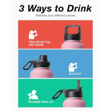 32 oz Insulated Water Bottle with Straw&3 Lids, Coolflask Stainless Steel Metal Flask Wide Mouth for Sports or Office, Non-BPA Keep Cold Up to 48 Hrs or Hot Up to 24 Hrs, Bubblegum Princess