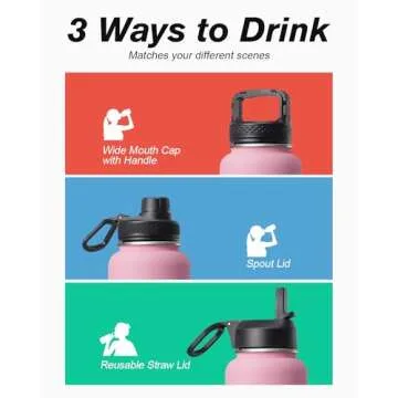 32 oz Insulated Water Bottle with Straw&3 Lids, Coolflask Stainless Steel Metal Flask Wide Mouth for Sports or Office, Non-BPA Keep Cold Up to 48 Hrs or Hot Up to 24 Hrs, Bubblegum Princess