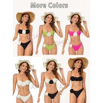 OYOANGLE Women's 2 Piece 3D Rose Bikini Swimsuit Spaghetti Strap High Waisted Bathing Suit Beachwear Black X-Small