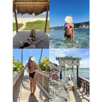 OYOANGLE Women's 2 Piece 3D Rose Bikini Swimsuit Spaghetti Strap High Waisted Bathing Suit Beachwear Black X-Small