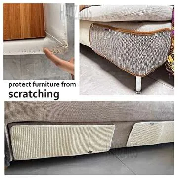 Cat Scratching Pad Natural Sisal Cat Scratcher Mat Sofa Bed Protector Scratch Pad Couch Side Cover, Easy Installation Heavy Duty Thicken Cat Scratching Pad with Pins(Beige-Long)