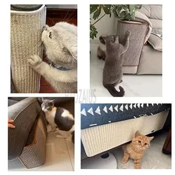 Cat Scratching Pad Natural Sisal Cat Scratcher Mat Sofa Bed Protector Scratch Pad Couch Side Cover, Easy Installation Heavy Duty Thicken Cat Scratching Pad with Pins(Beige-Long)