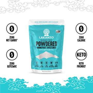 Lakanto Powdered Monk Fruit Sweetener With Erythritol, Powdered Sugar Substitute Sweetener For Baking & Cooking Waffles, Donuts, Cookies & More, Keto, Low Calorie, Low Carb, Vegan, Gluten Free, 1 Lb