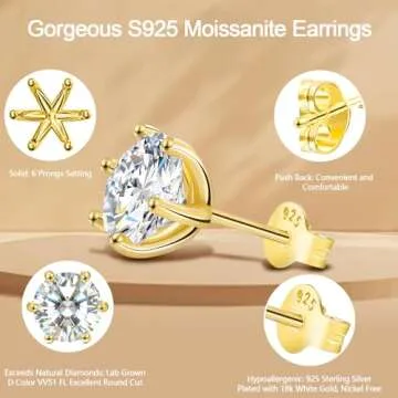 Saintda Moissanite Earrings for Women - Elegant Gift Idea