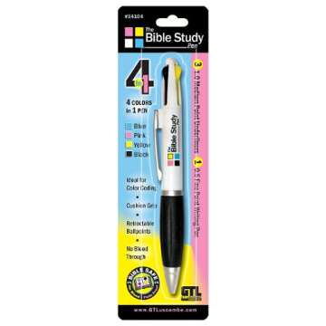 G.T. Luscombe Bible Study, 4-Colors-In-1, Blue, Pink, Yellow, Black, Color Coding, No Bleed, Retract...