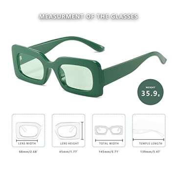 LASPOR Vintage 90s Rectangle Sunglasses Trendy Nude Square Sunglasses for Women Men (Green)