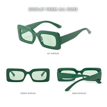LASPOR Vintage 90s Rectangle Sunglasses Trendy Nude Square Sunglasses for Women Men (Green)